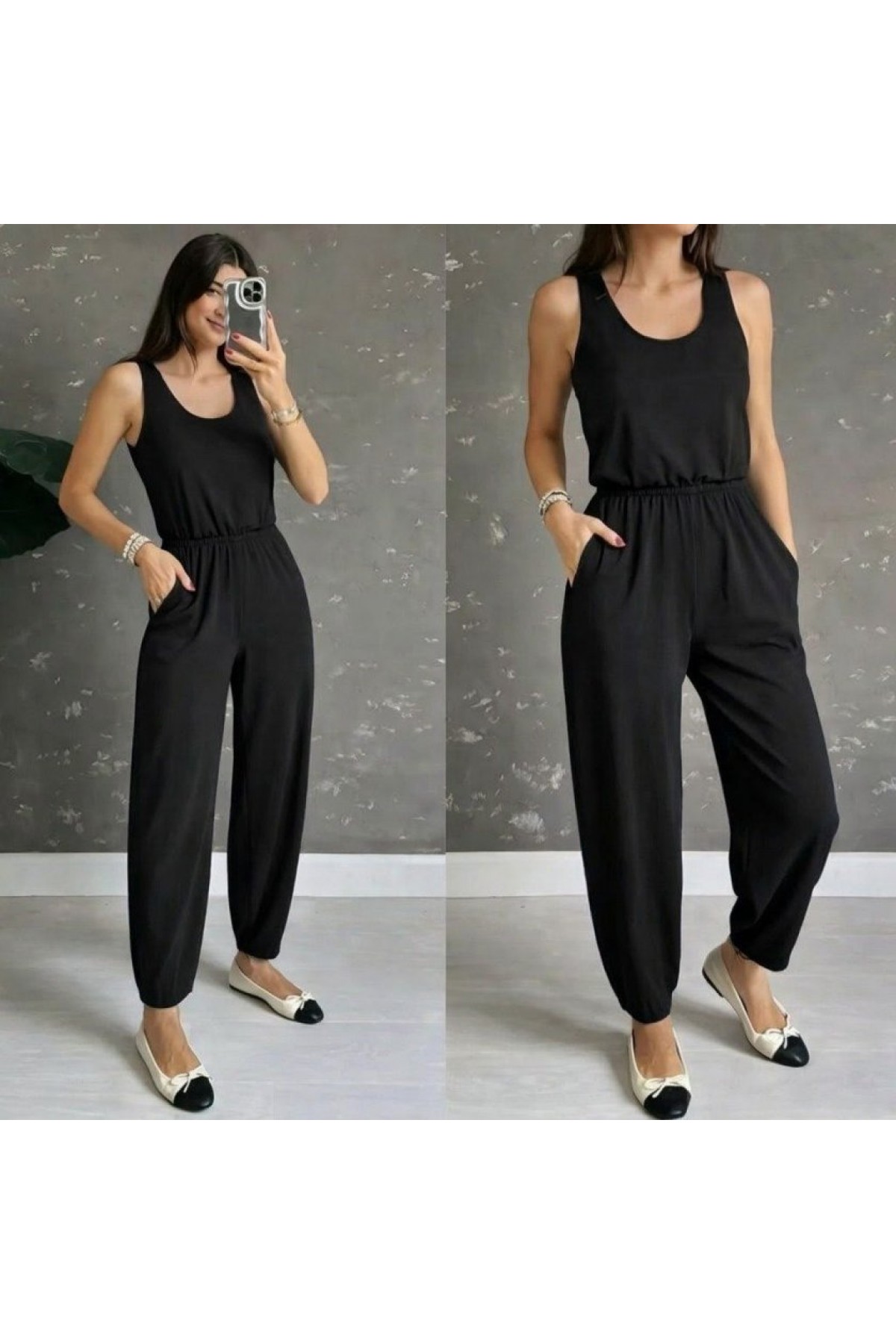 Kadın Askılı Yuvarlak Yakalı Cepli Viskon Tulum, 32895