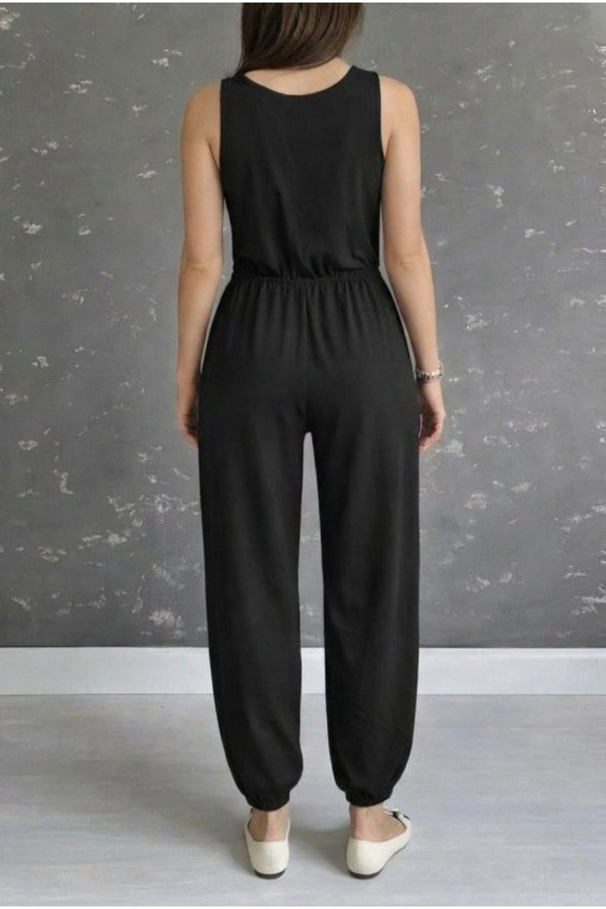 Kadın Askılı Yuvarlak Yakalı Cepli Viskon Tulum, 32895