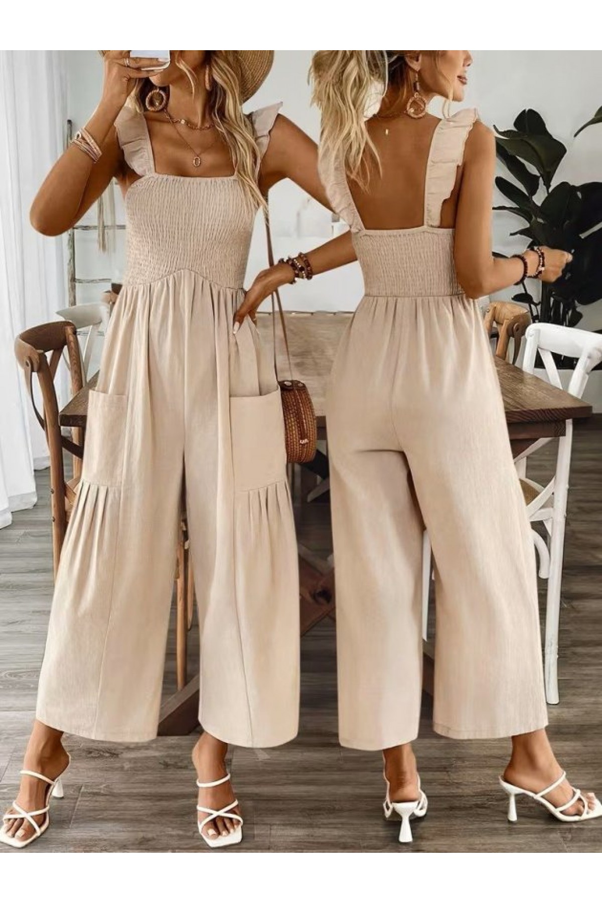 Kadın Askılı Gipe Detaylı Cepli Uzun Tulum, 33149