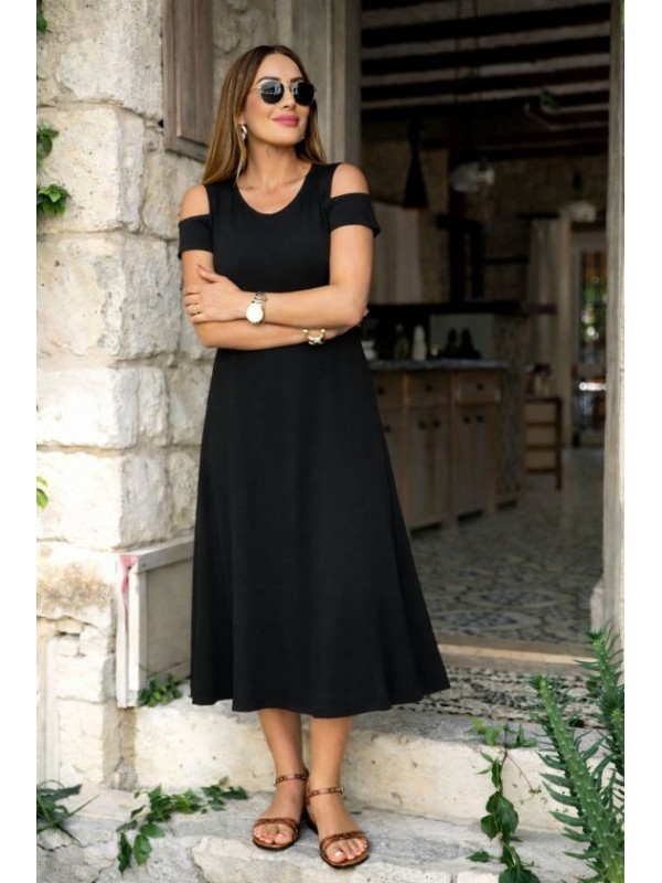 Kadın Askılı Omuzlardan Açık Midi Viskon Elbise, 33861