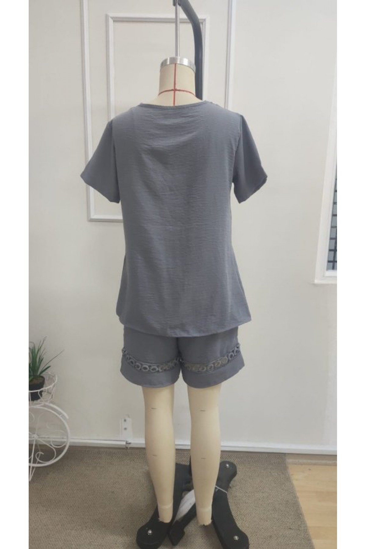 Kadın Kısa Kollu V Yakalı Bluz Ve Short Ikili Takım, 35724