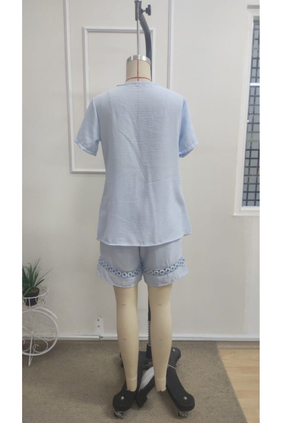 Kadın Kısa Kollu V Yakalı Bluz Ve Short Ikili Takım, 35725