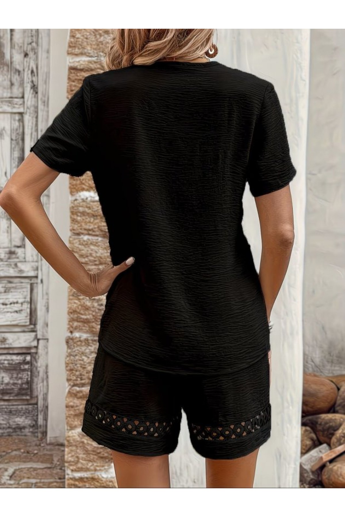 Kadın Kısa Kollu V Yakalı Bluz Ve Short Ikili Takım, 35723
