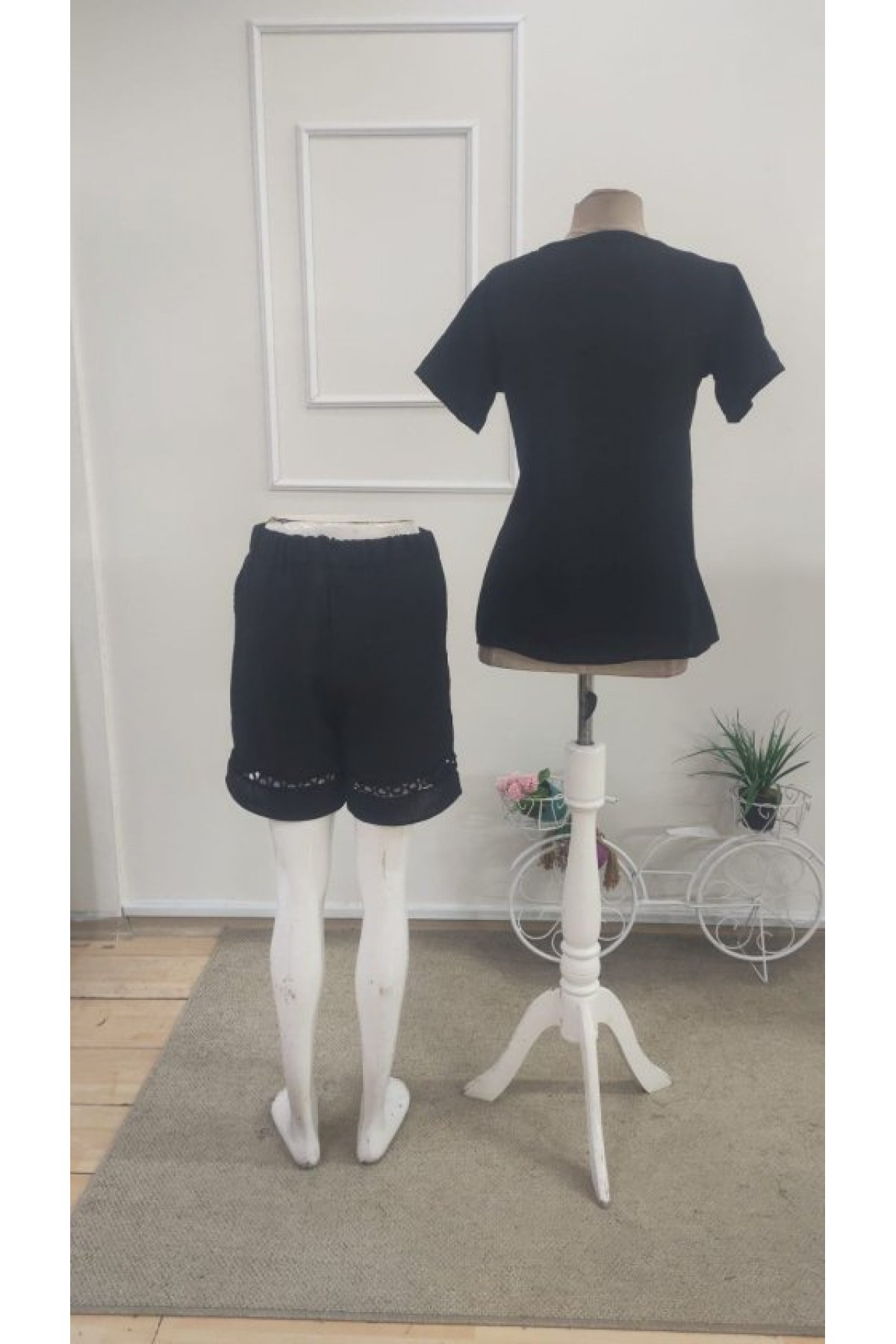 Kadın Kısa Kollu V Yakalı Bluz Ve Short Ikili Takım, 35723