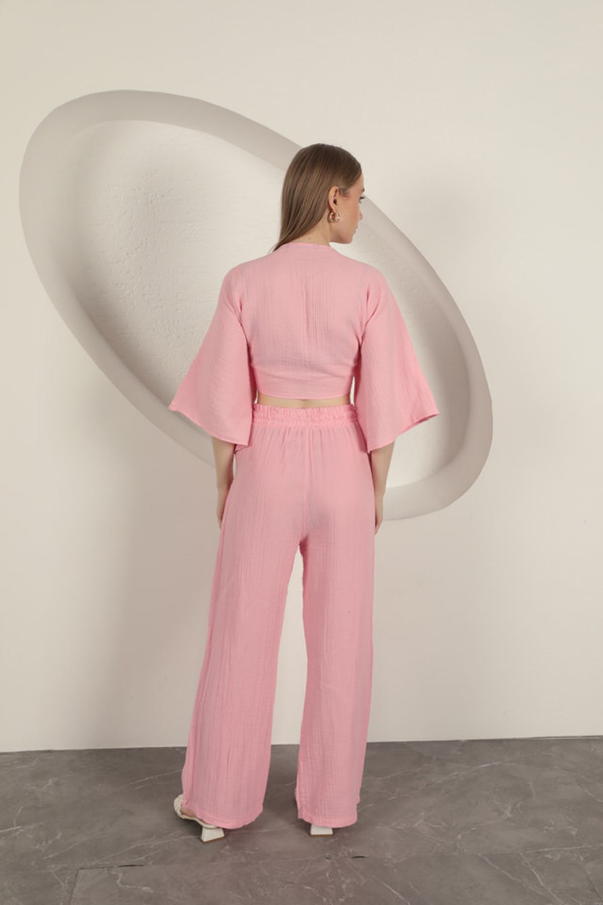 Muslin Fabric Wide Leg Women's Trousers