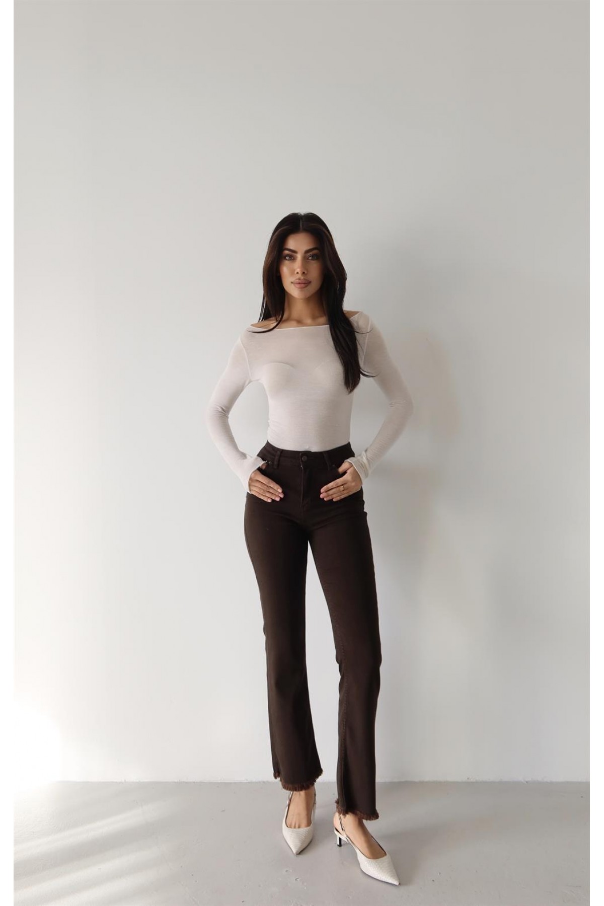 Mini Flare Dark Brown Jean Pantolon