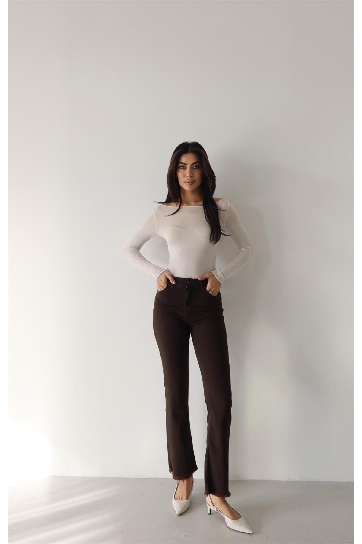 Mini Flare Dark Brown Jean Pantolon