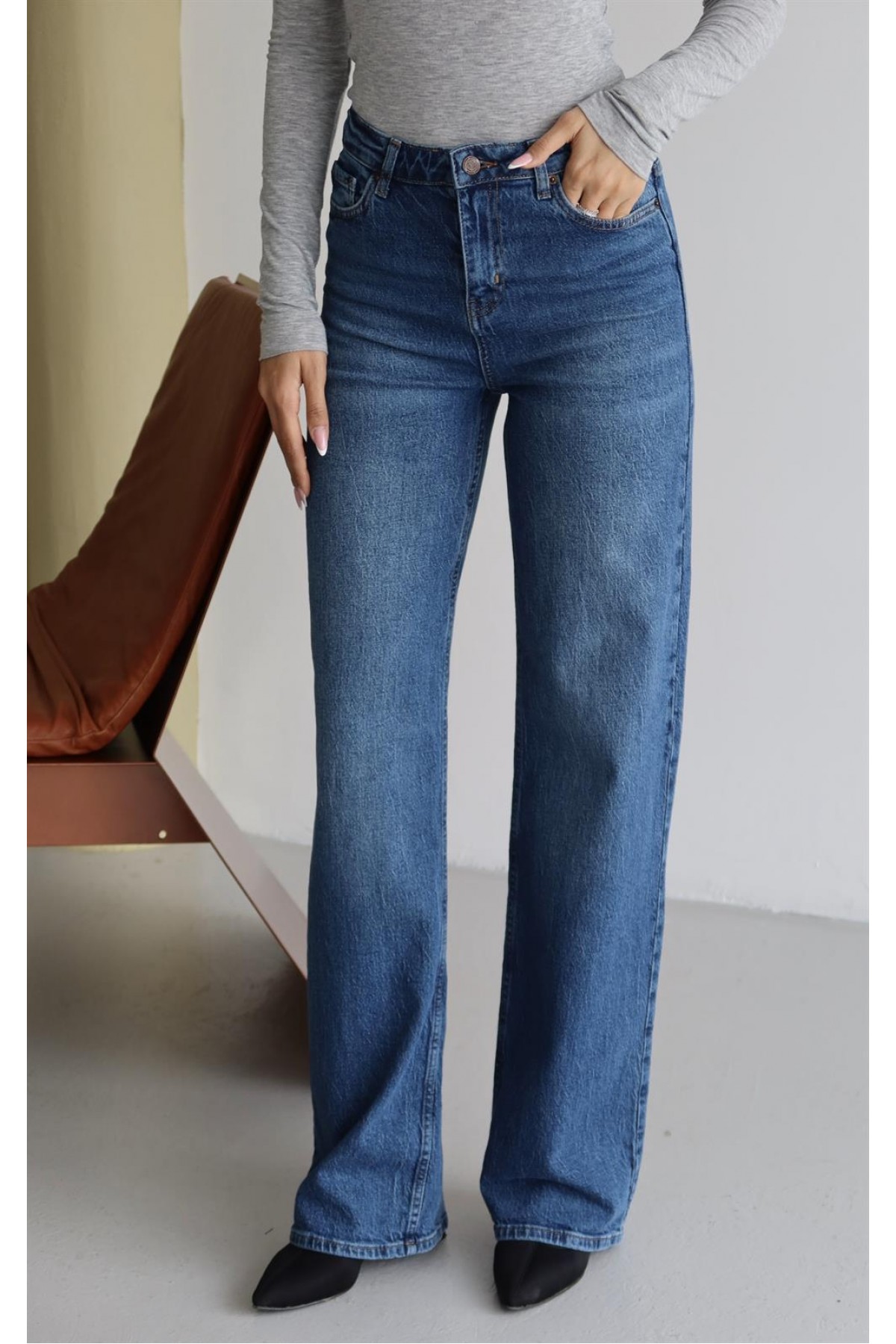 Yüksek Bel Blue Nita Jean Pantolon