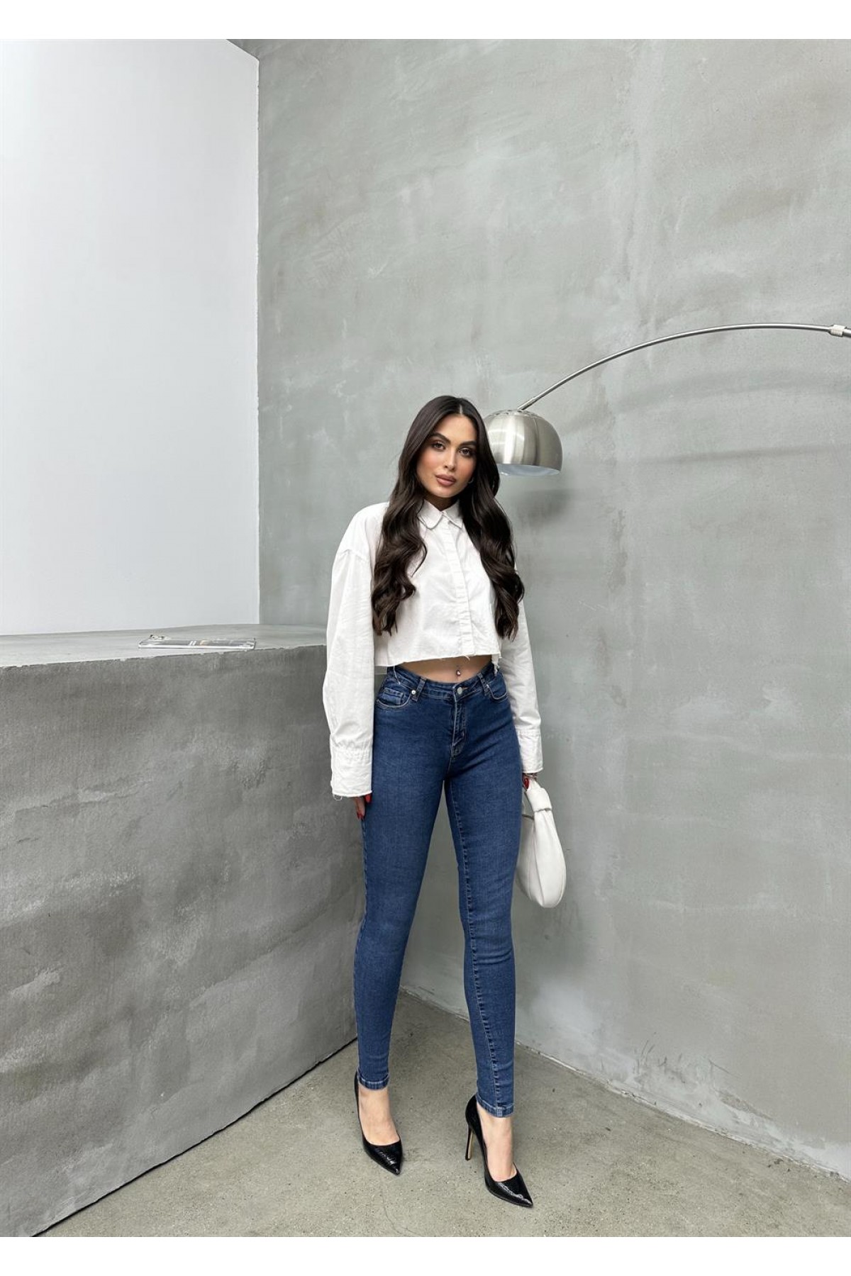 High Waist Skinny Leg Blue Jeans