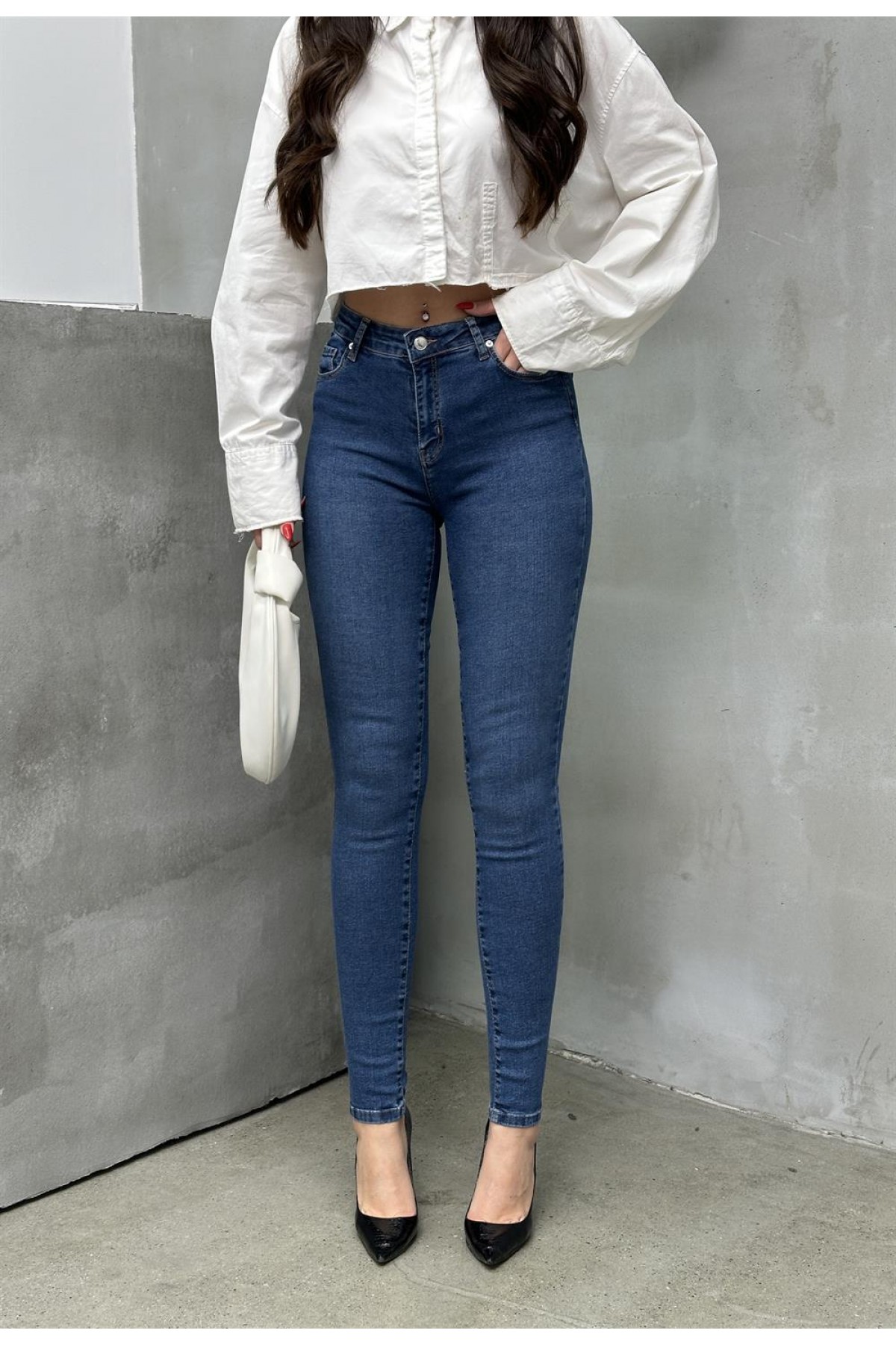 High Waist Skinny Leg Blue Jeans