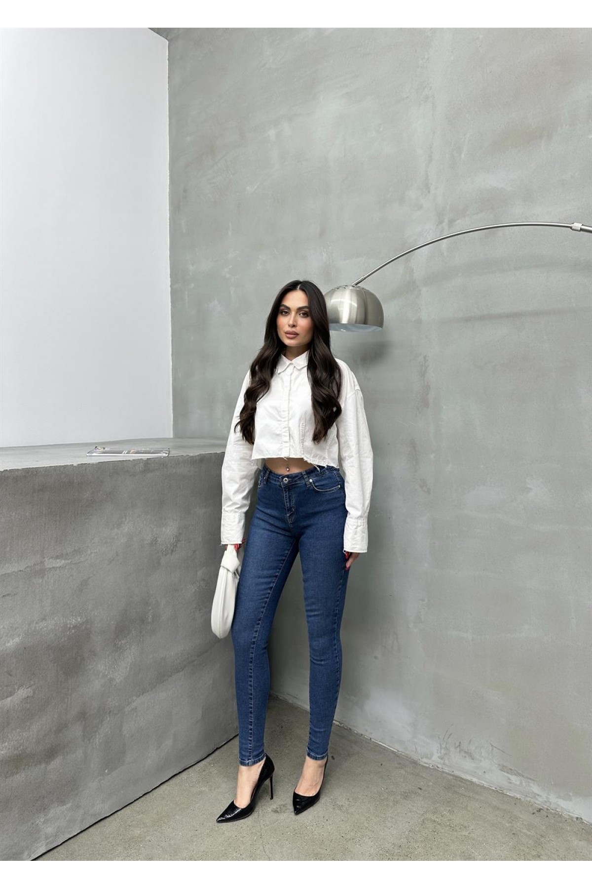 High Waist Skinny Leg Blue Jeans