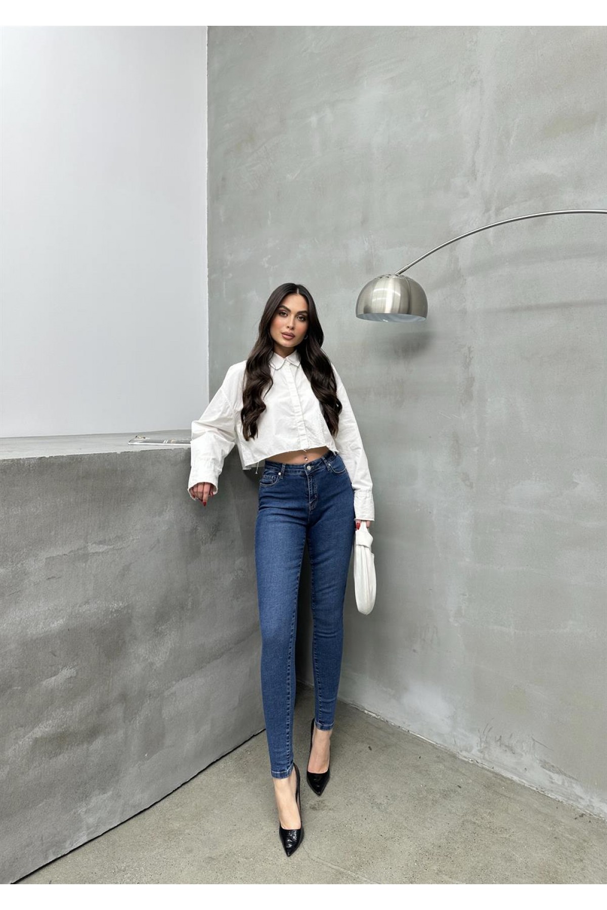 High Waist Skinny Leg Blue Jeans