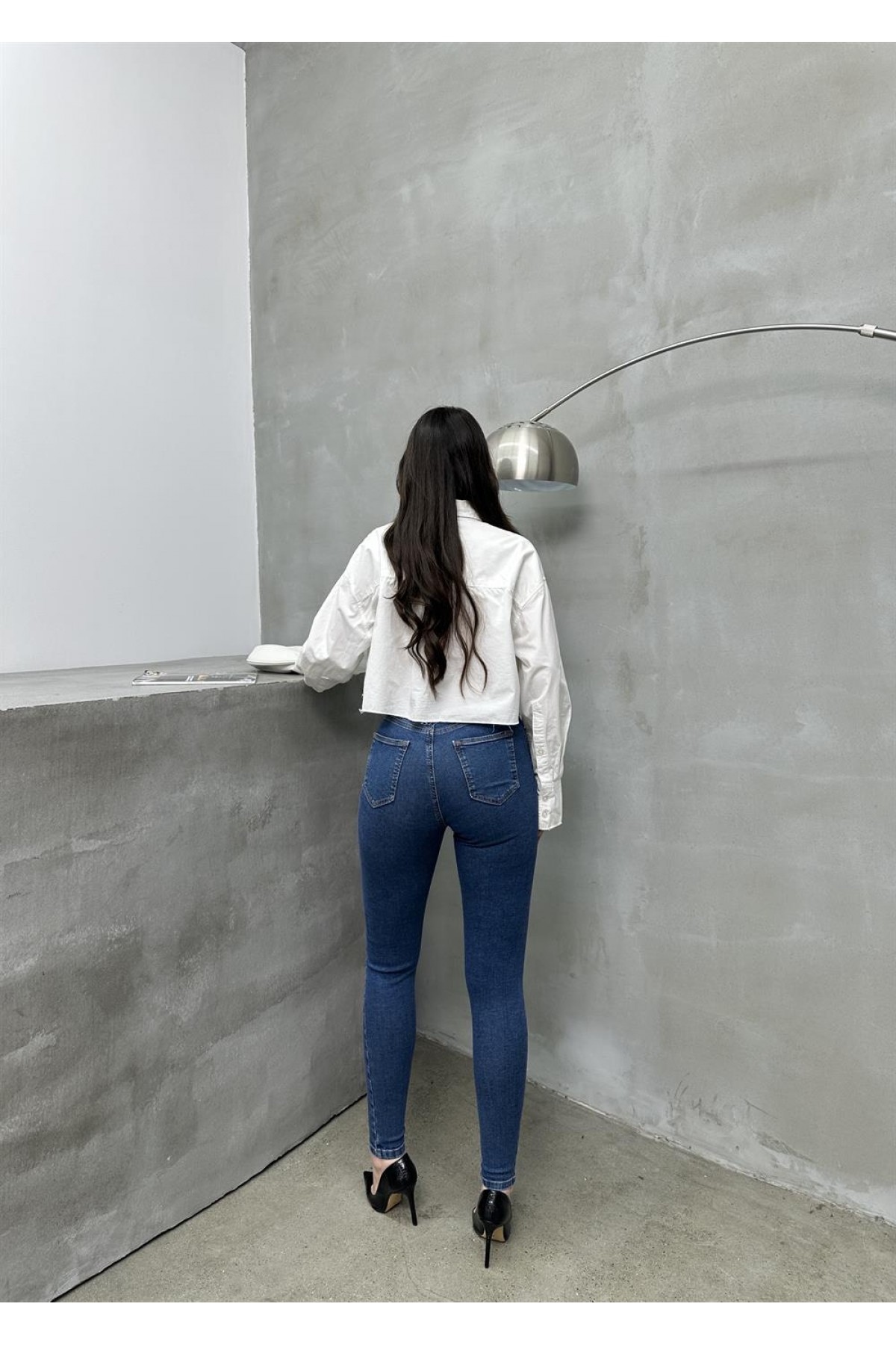 High Waist Skinny Leg Blue Jeans