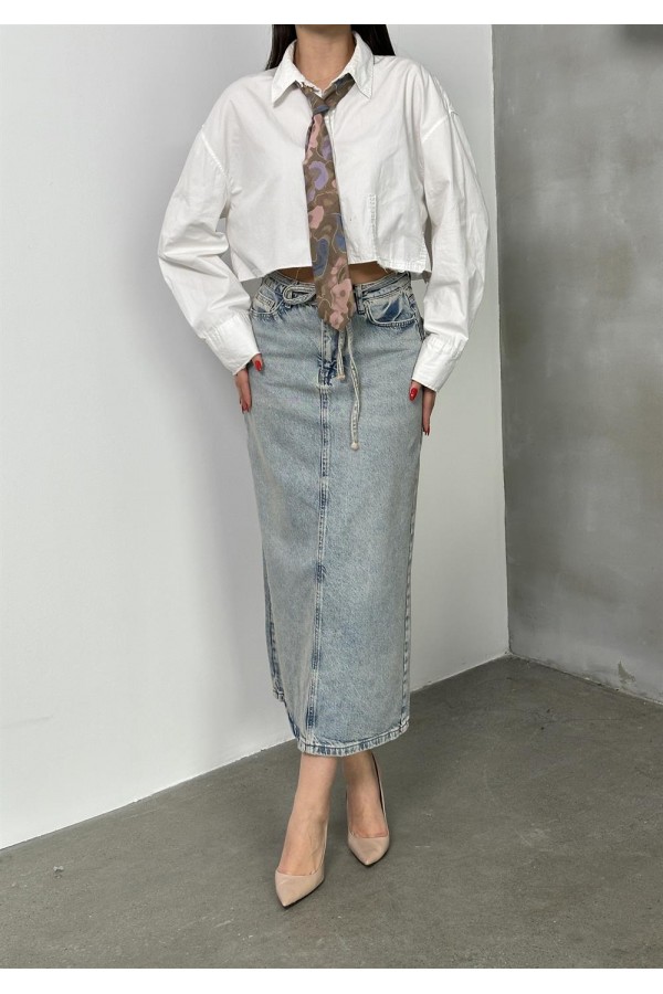 Blue Tint Jean Skirt with Back Slit Detail