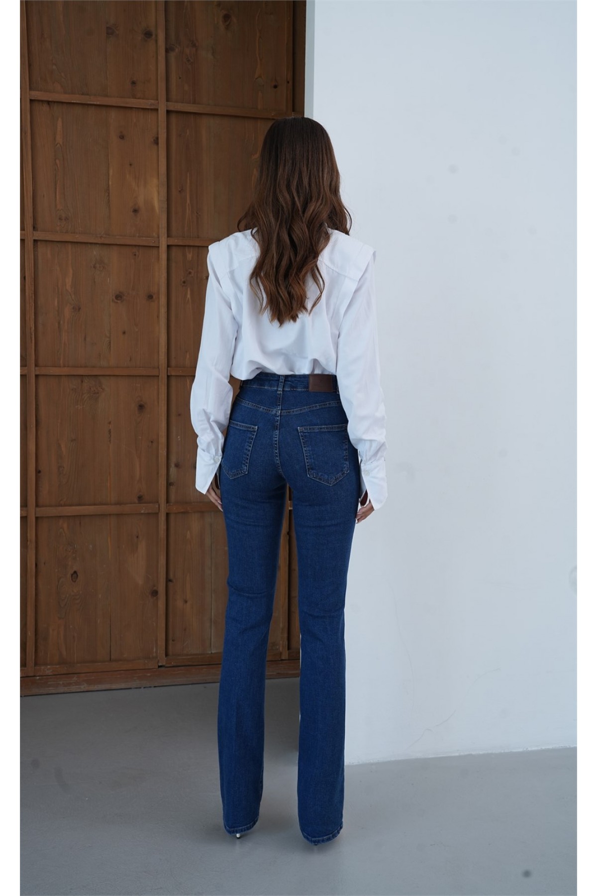Yüksek Bel Yarım İspanyol Paça Dark Blue Tint Jean Pantolon