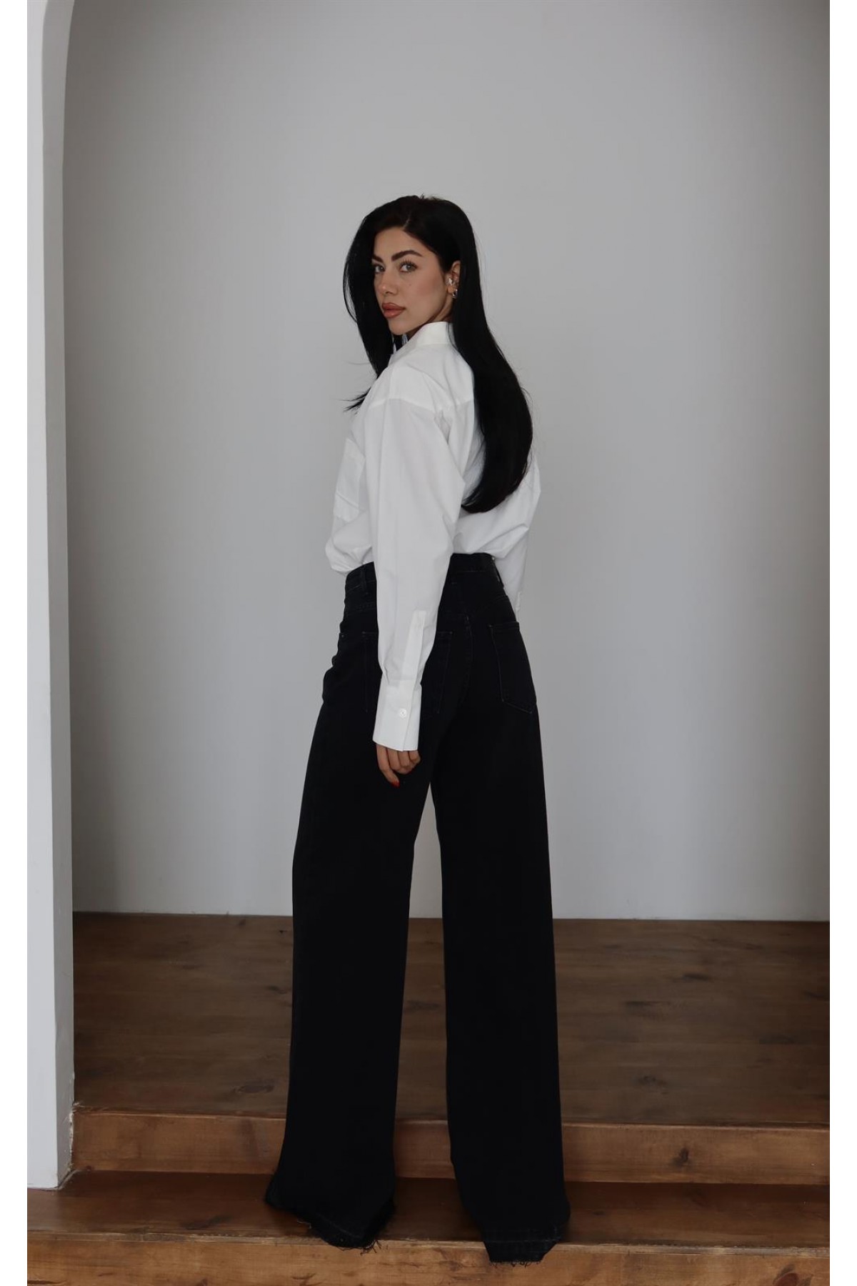 Yüksek Bel Extra Bol Paça Black Black Jean Panolon
