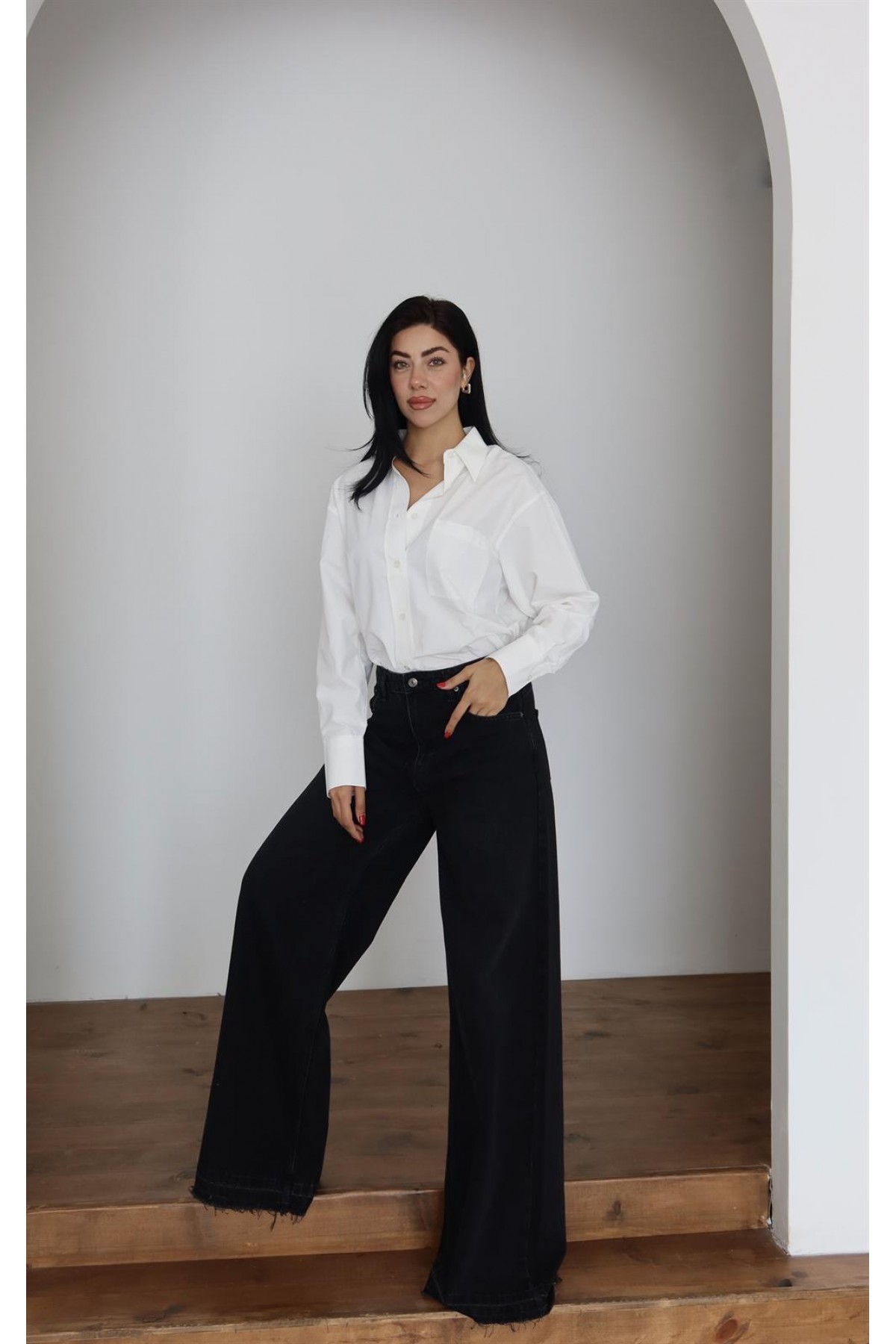 Yüksek Bel Extra Bol Paça Black Black Jean Panolon
