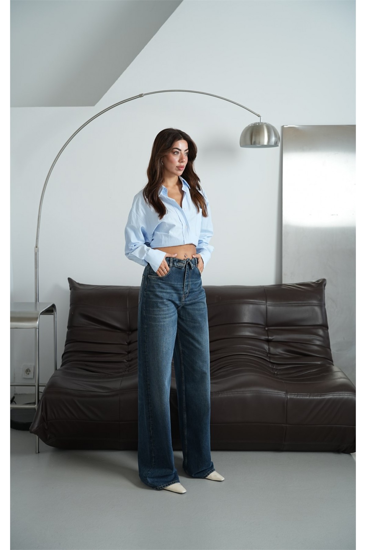 Yüksek Bel Ters Kemer Detaylı Od Brown Jean Pantolon