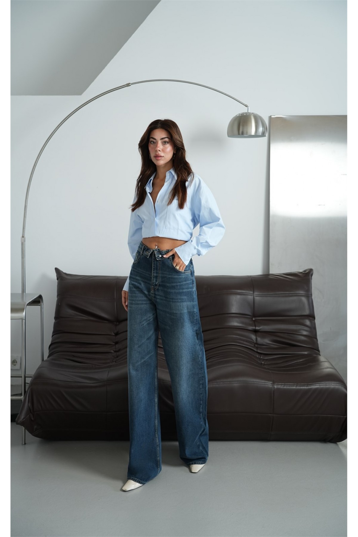 Yüksek Bel Ters Kemer Detaylı Od Brown Jean Pantolon