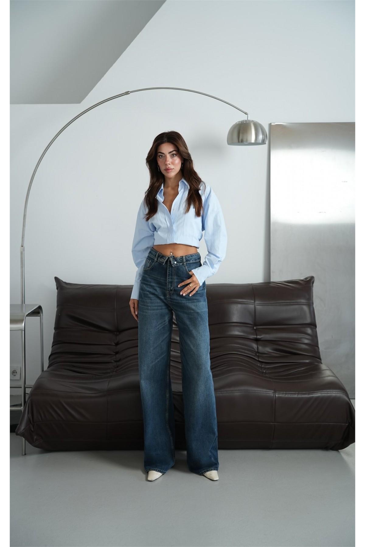 Yüksek Bel Ters Kemer Detaylı Od Brown Jean Pantolon