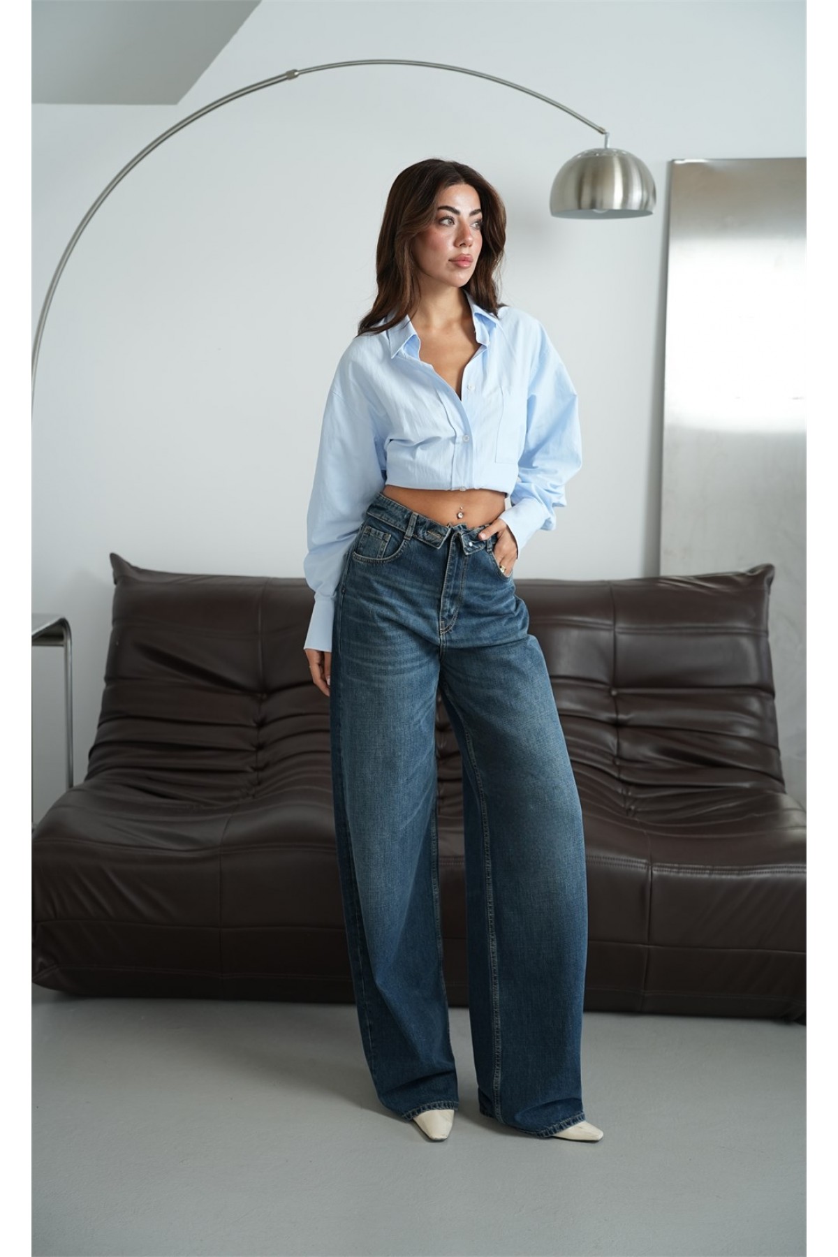 Yüksek Bel Ters Kemer Detaylı Od Brown Jean Pantolon