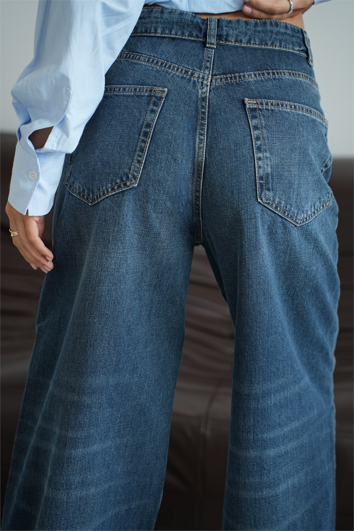 Yüksek Bel Ters Kemer Detaylı Od Brown Jean Pantolon