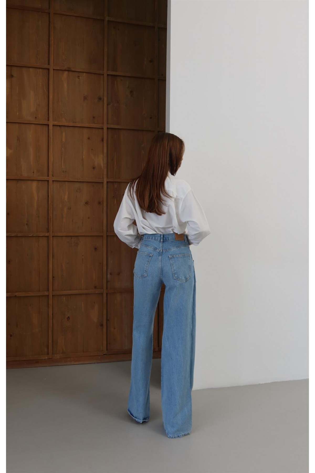 Yüksek Bel Ön Çapraz Kapama Detaylı Blue Jean Pantolon