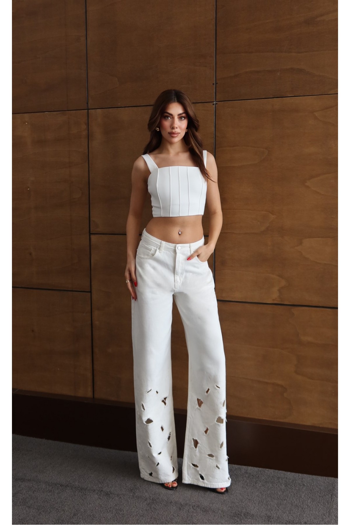 BTKM  34/40  EKRU  Nakışlı Pantolon