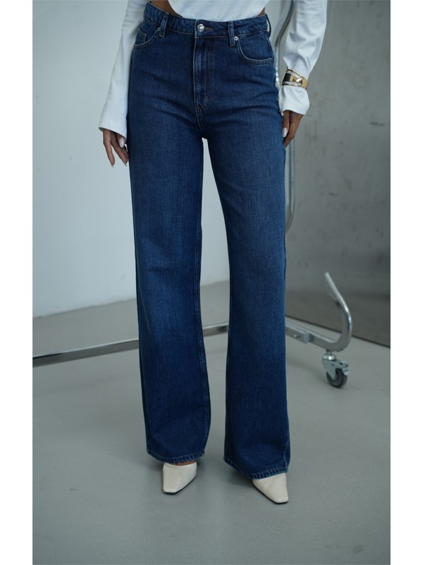 Yüksek Bel Wide Leg Kalıp Dark blue Jean Pantolon