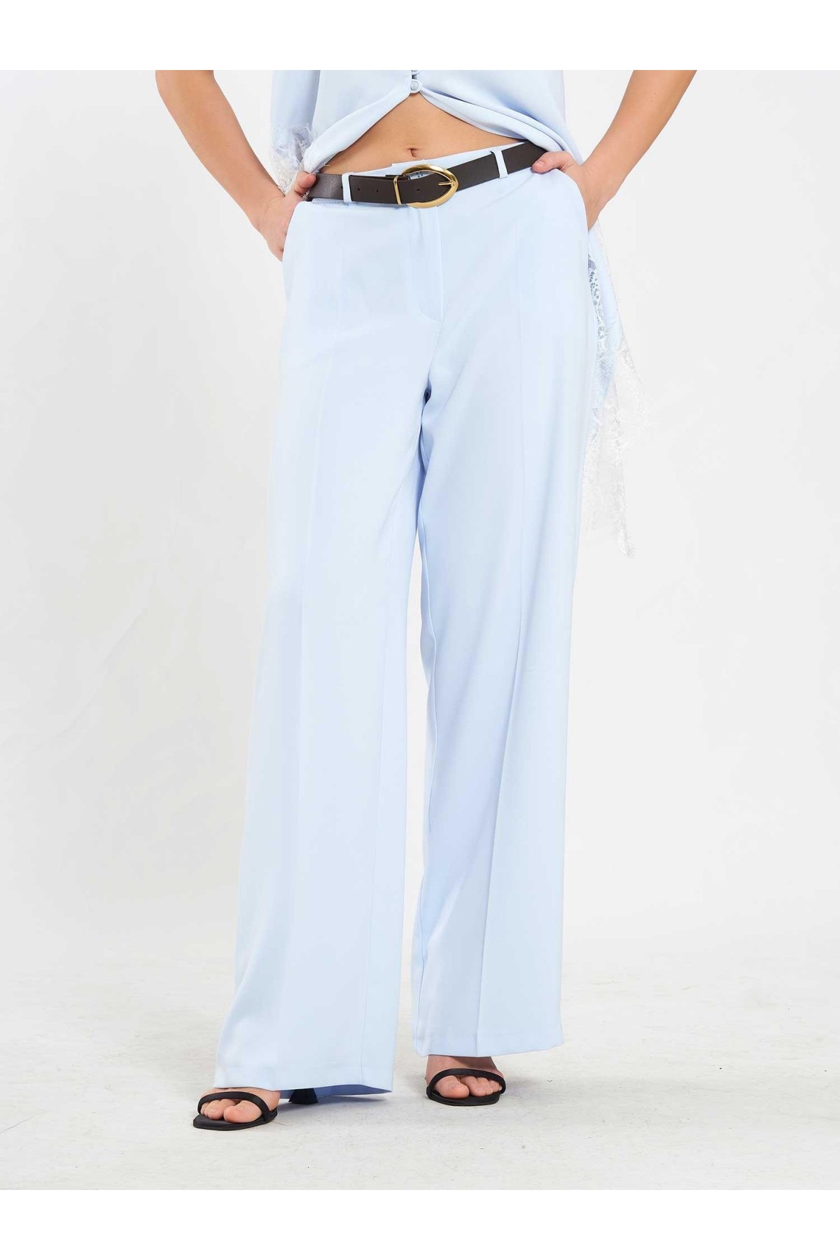 031661 Düz Kesim Kemerli  Pantolon