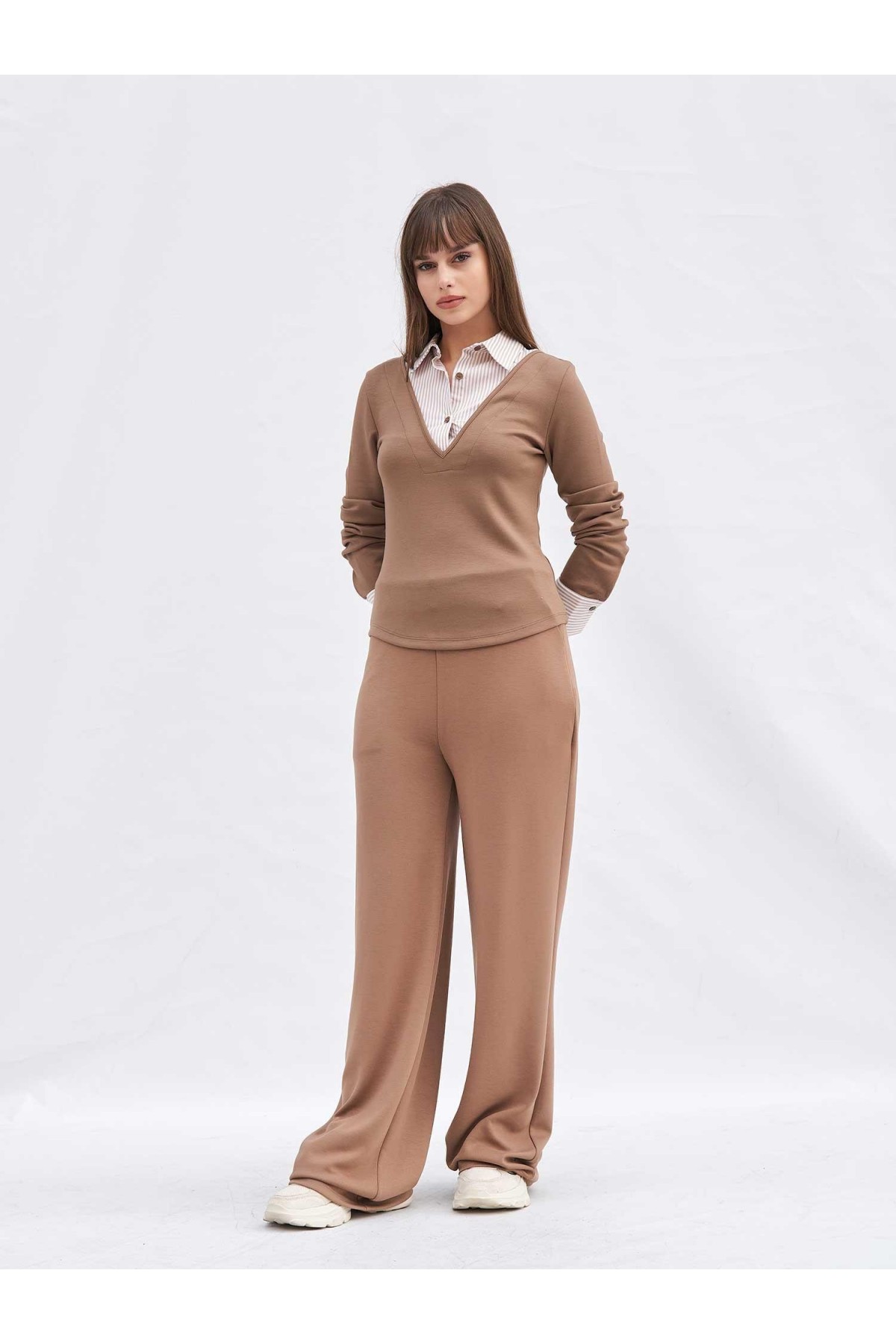 031761 Düz Paça Cepli Örme Pantolon