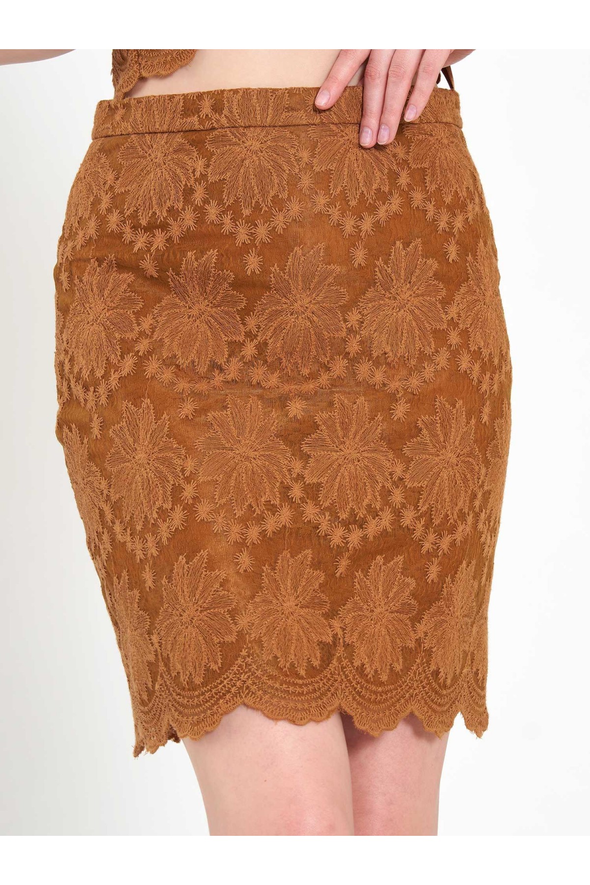 041195 Dantel Görünümlü Mini Etek