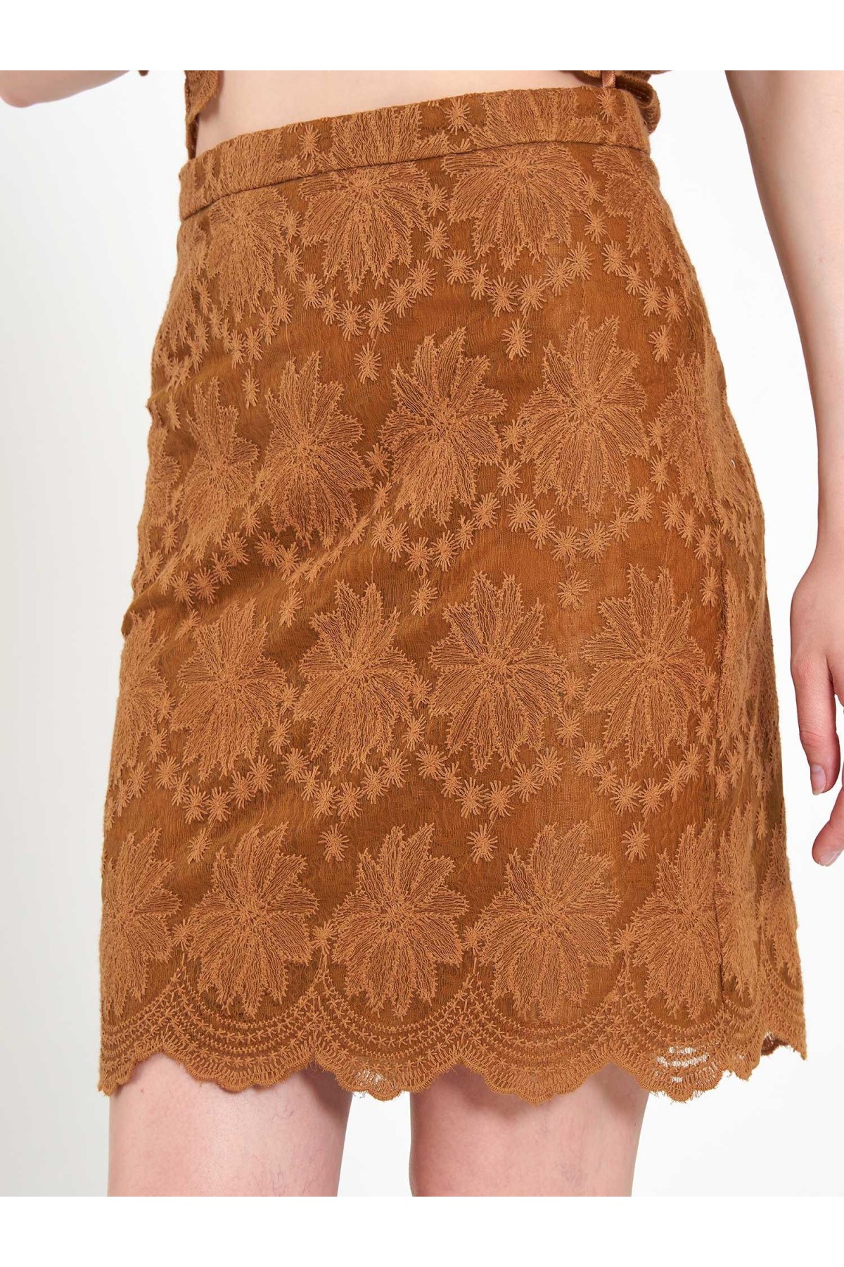 041195 Dantel Görünümlü Mini Etek