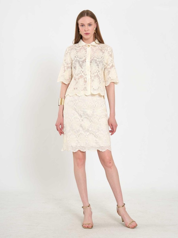 041195 Dantel Görünümlü Mini Etek