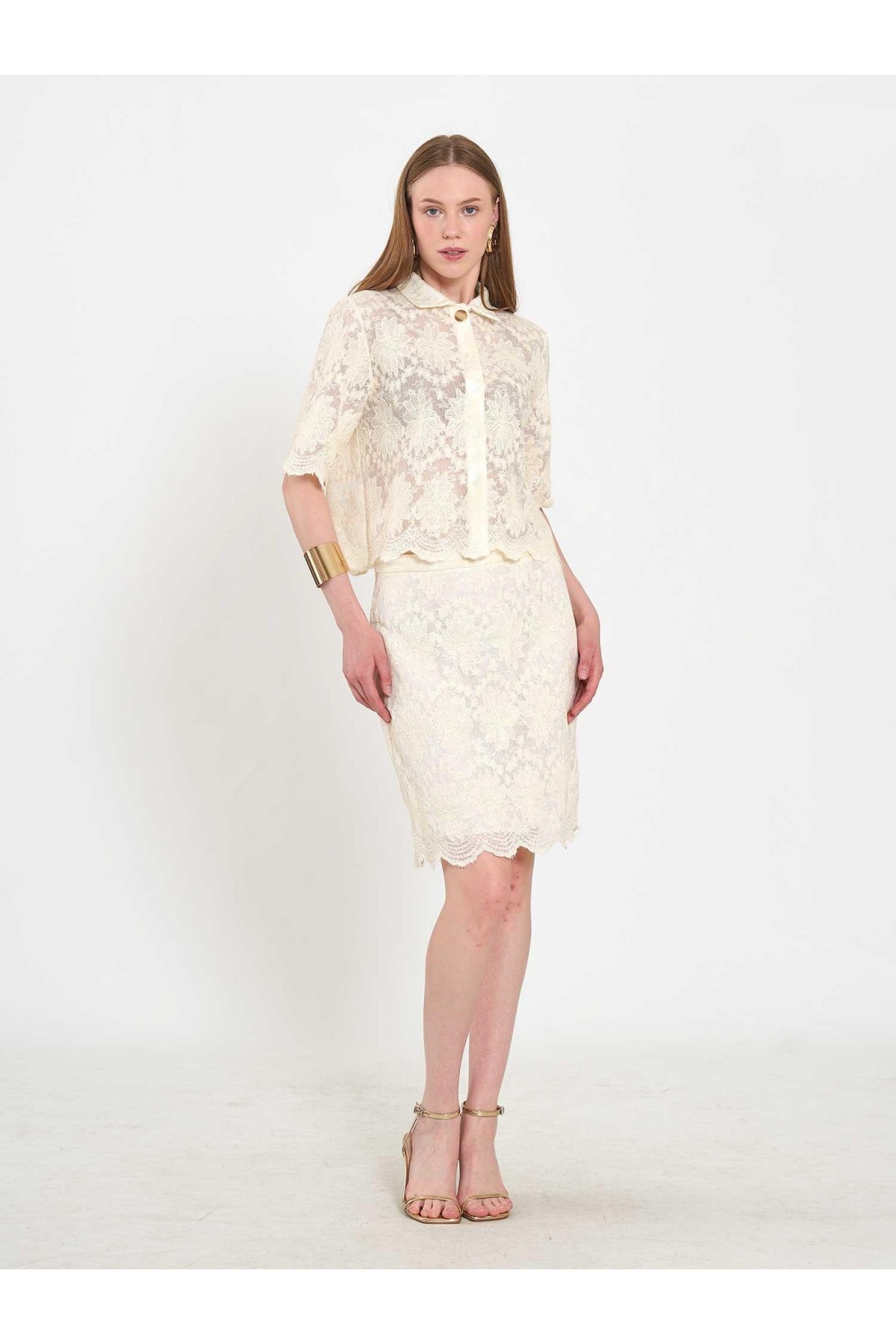 041195 Dantel Görünümlü Mini Etek