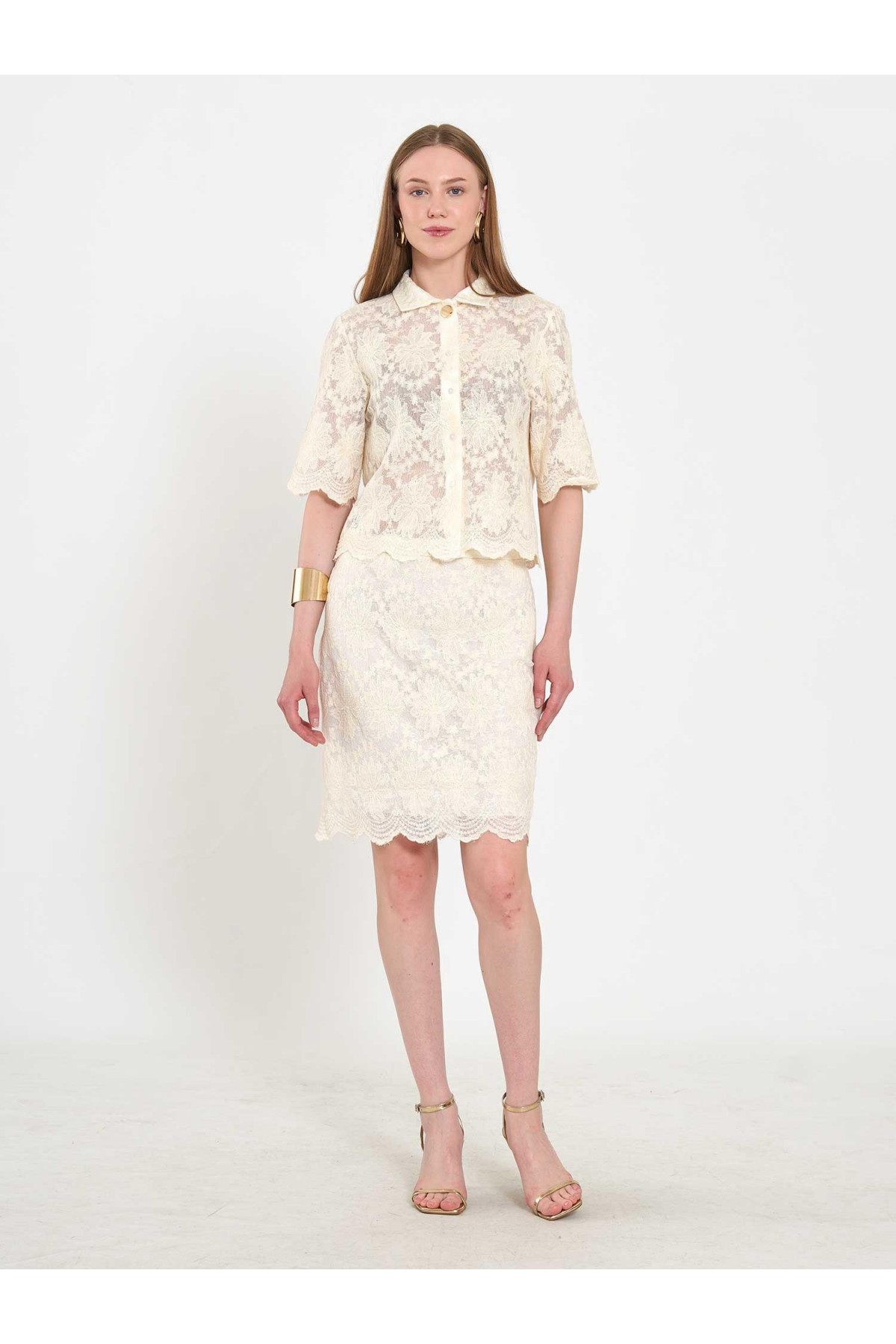 041195 Dantel Görünümlü Mini Etek