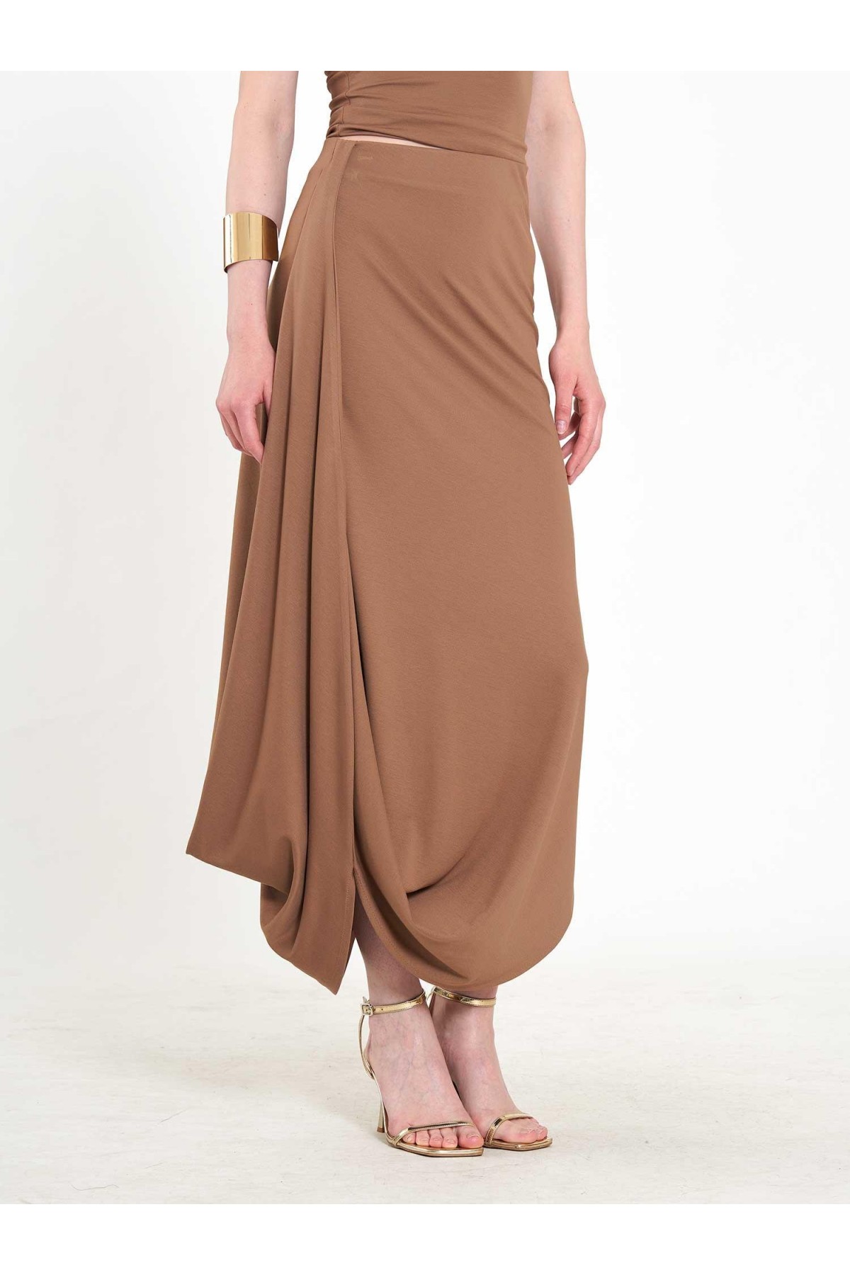 041197 Elastik Belli Asimetrik Midi Etek