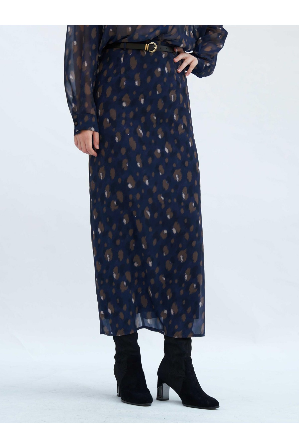 041252 Benek Desenli Maxi Etek