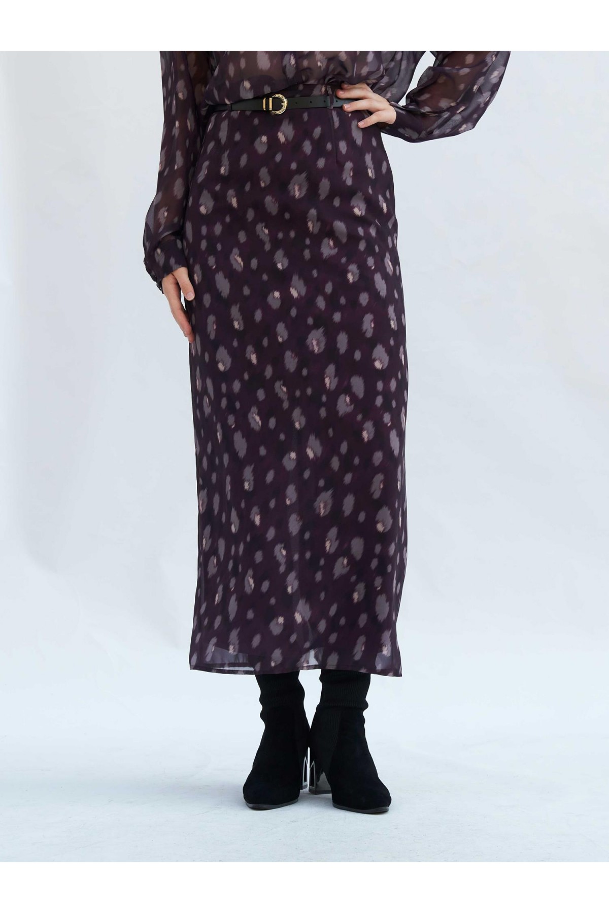 041252 Benek Desenli Maxi Etek