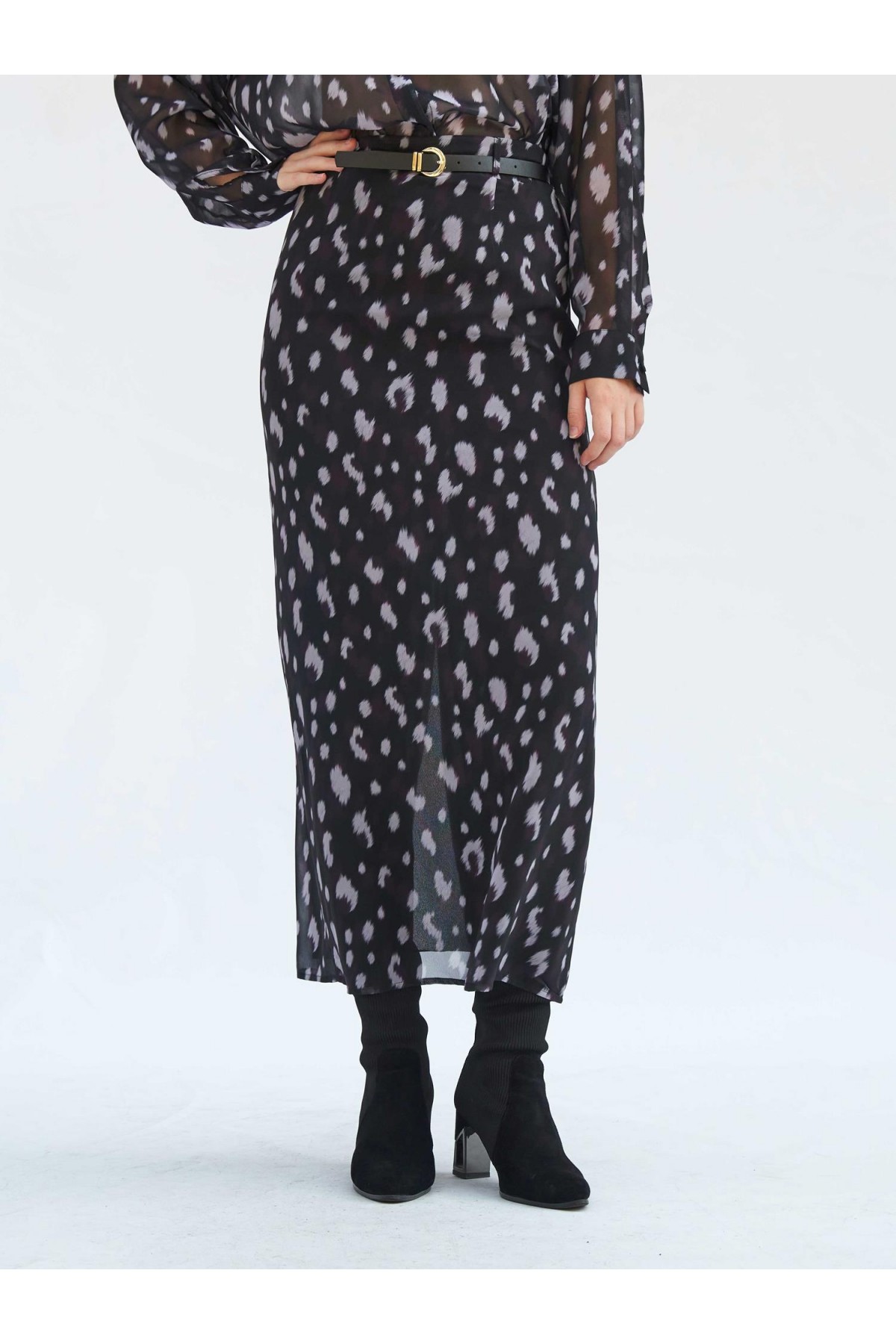 041252 Benek Desenli Maxi Etek