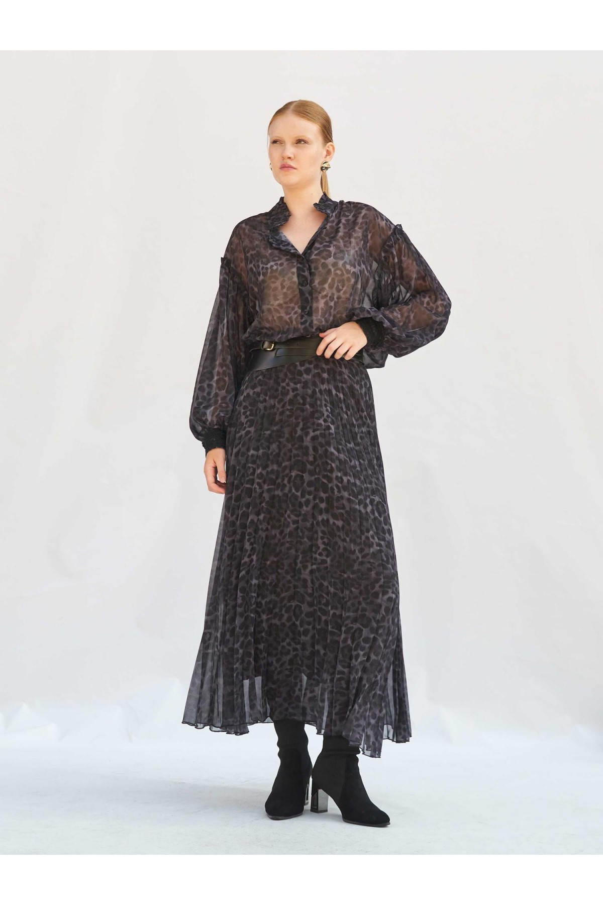 041254 Leopar Desen Piliseli Etek