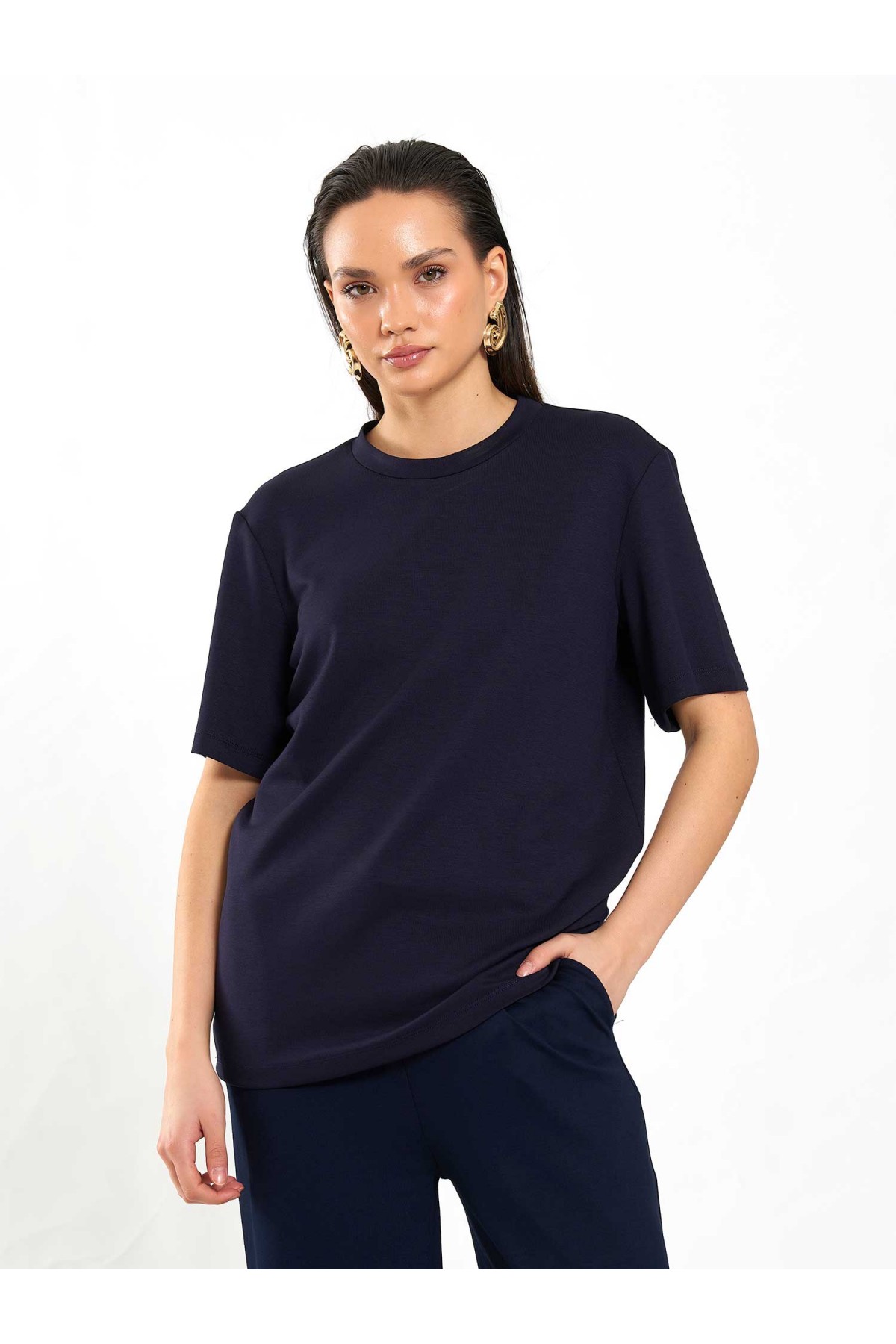 050733 Bisiklet Yaka Oversize T-Shirt