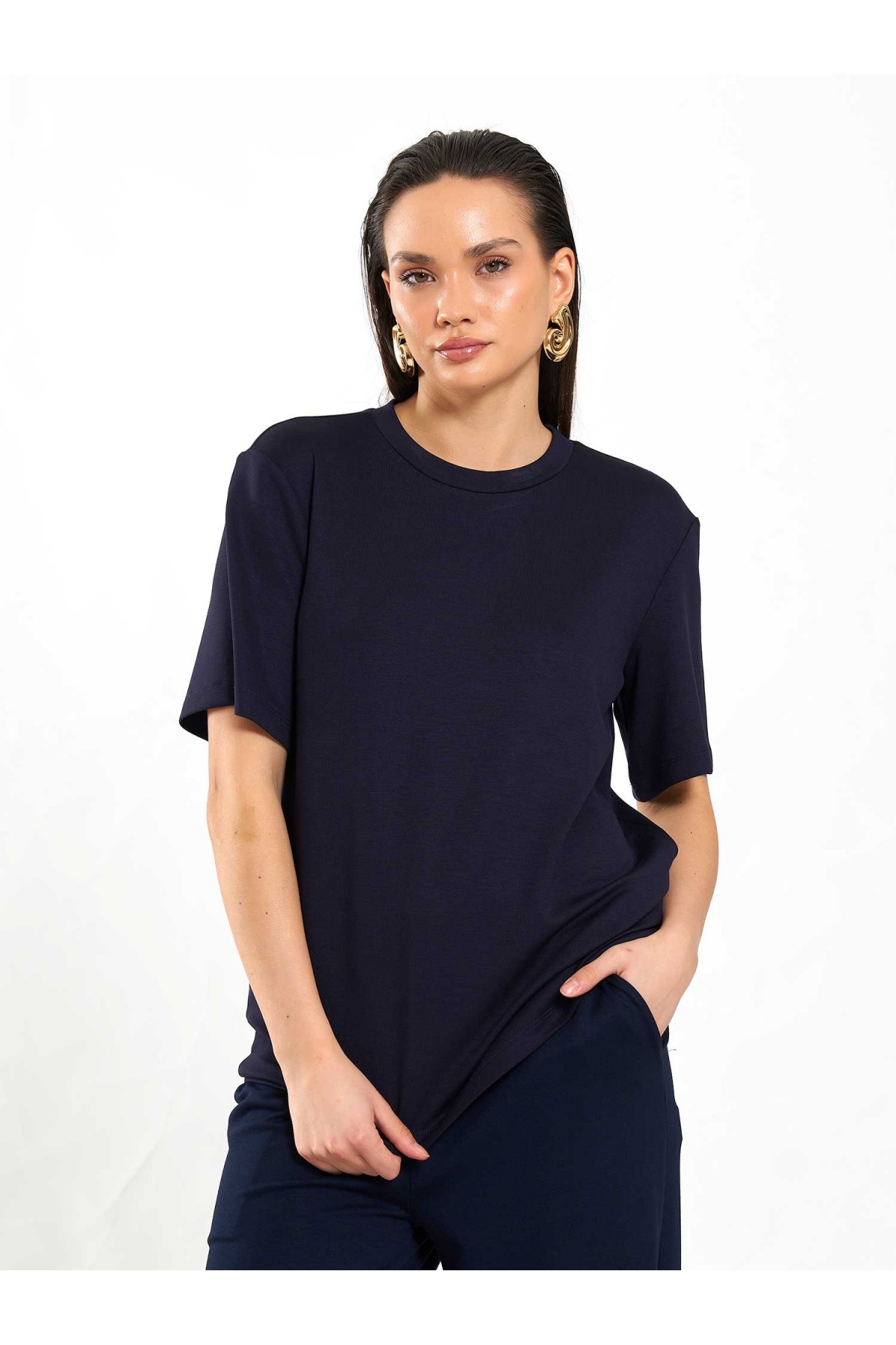 050733 Bisiklet Yaka Oversize T-Shirt