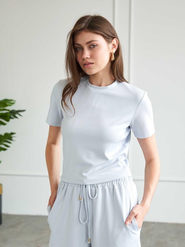 050734 Bisiklet Yaka Crop T-Shirt