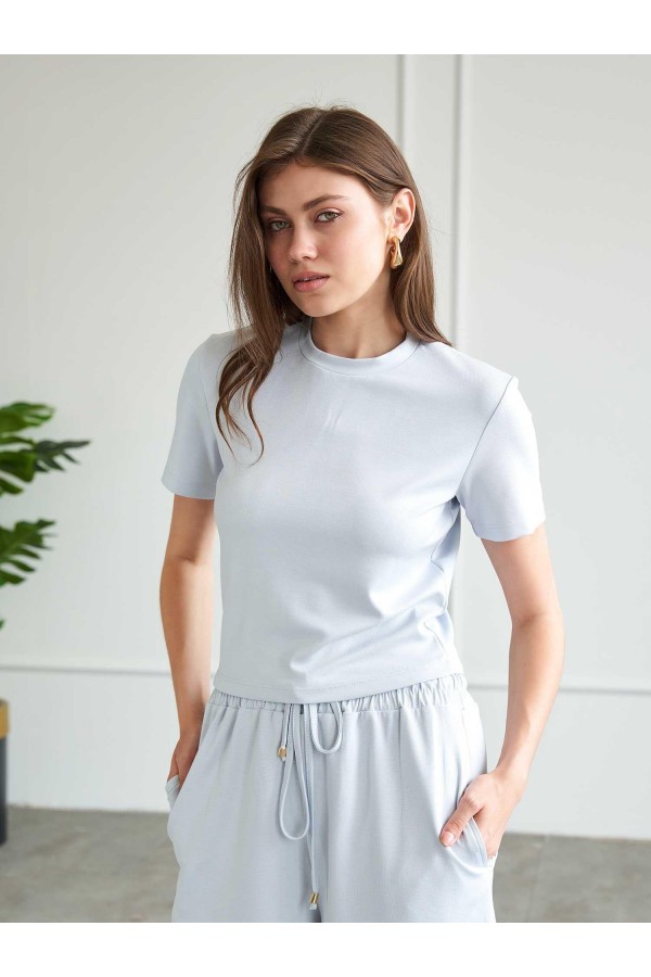 050734 Bisiklet Yaka Crop T-Shirt