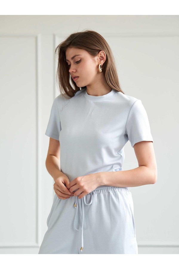 050734 Bisiklet Yaka Crop T-Shirt