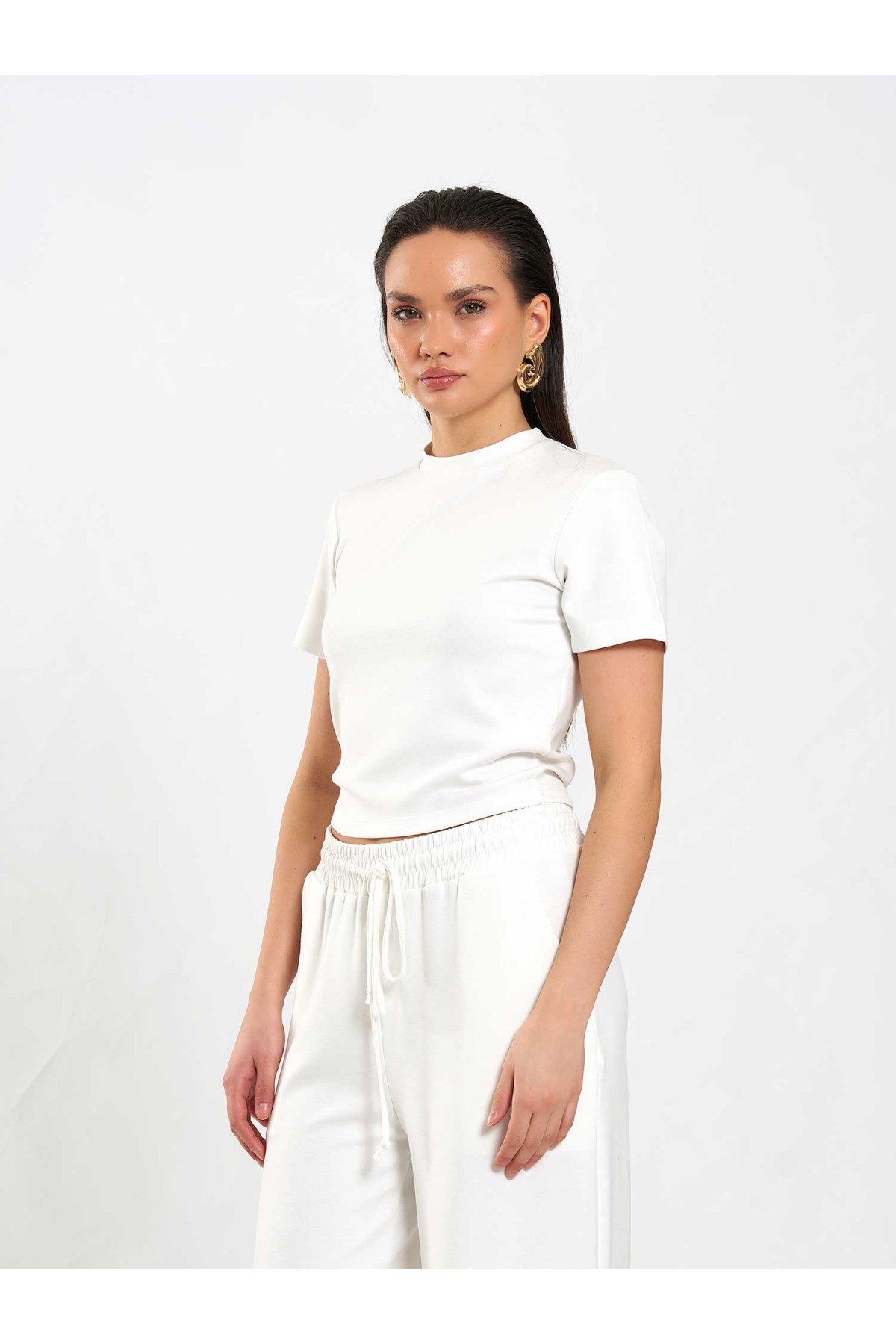 050734 Bisiklet Yaka Crop T-Shirt