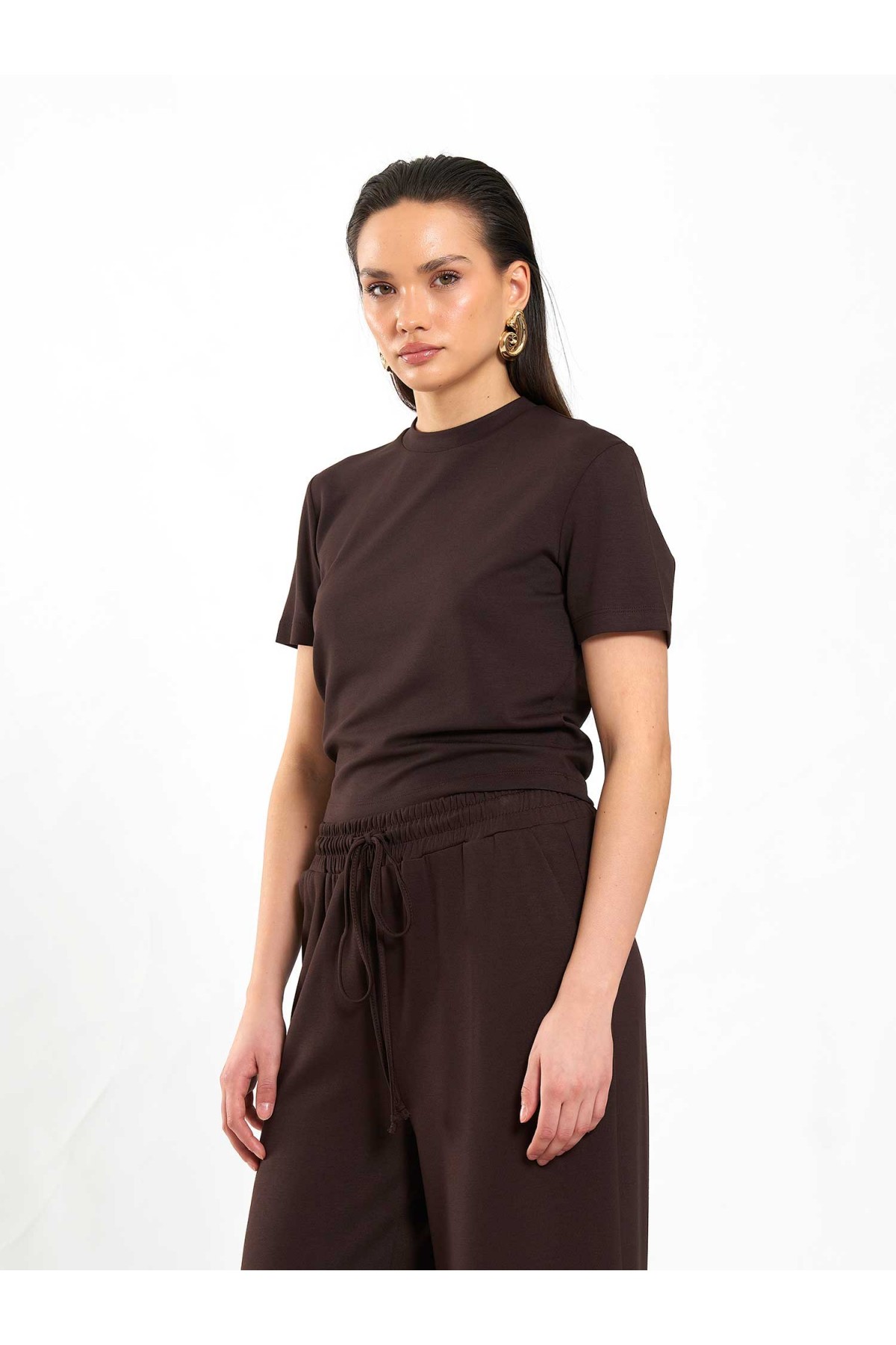 050734 Bisiklet Yaka Crop T-Shirt