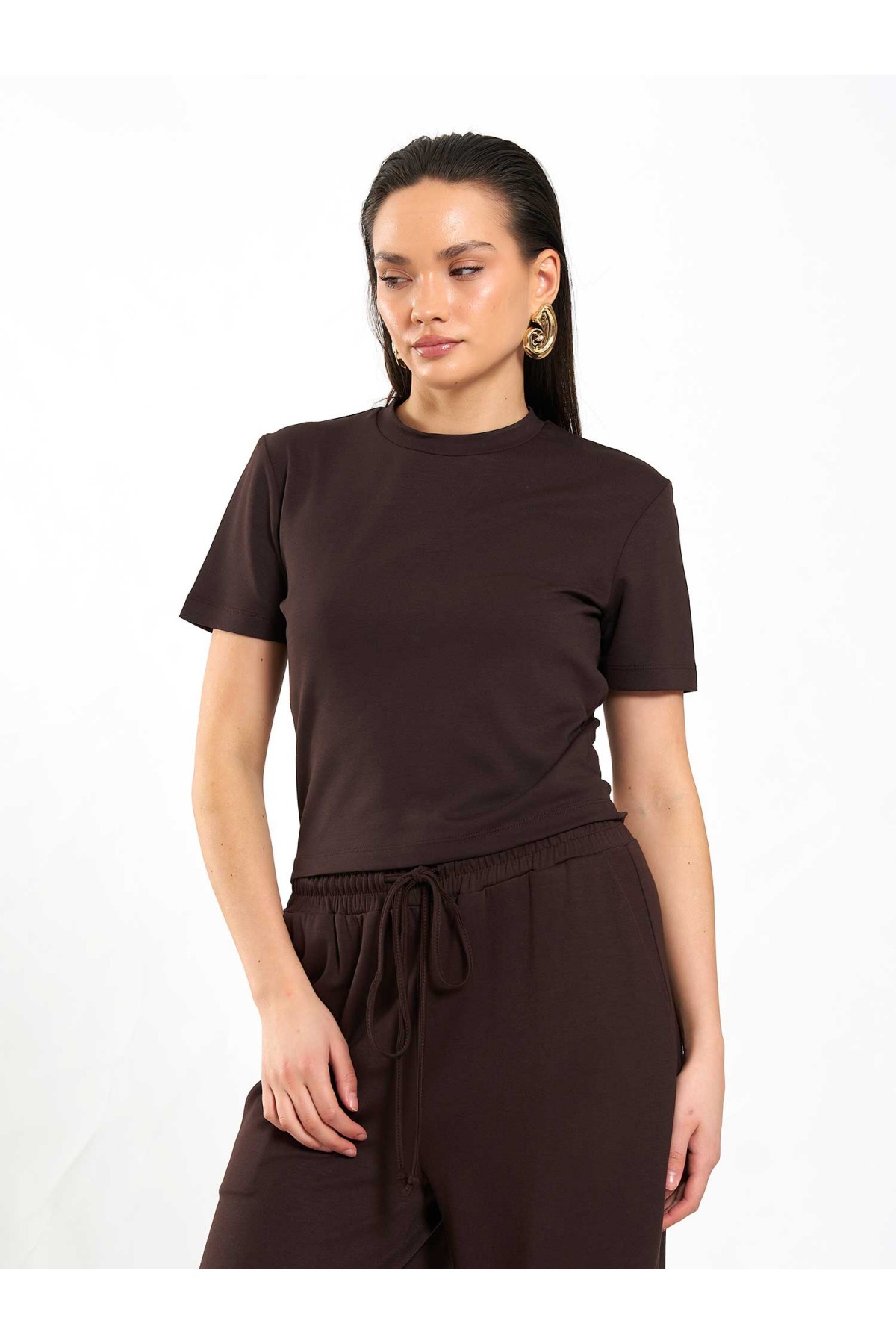 050734 Bisiklet Yaka Crop T-Shirt