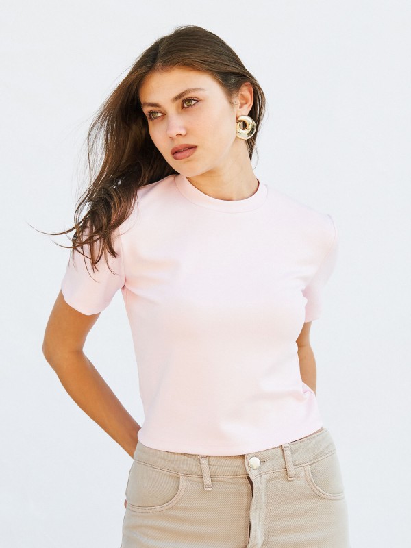 050734 Bisiklet Yaka Crop T-Shirt